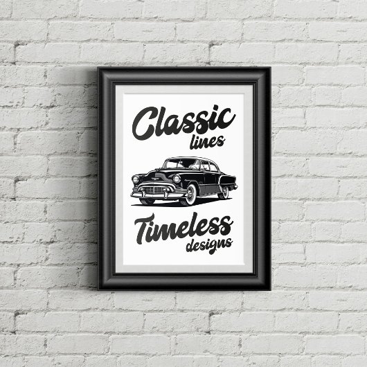 Zwart-wit klassieke auto illustratie. poster