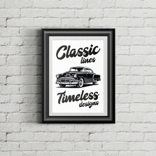 Zwart-wit klassieke auto illustratie. poster