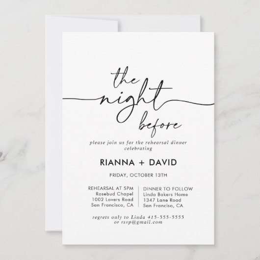 Zwart wit klassieke avond voor repetitie diner kaart (Voorkant)