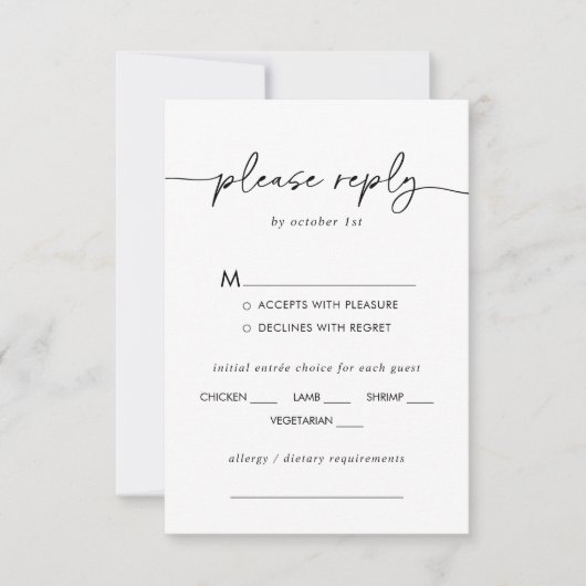 Zwart Wit Klassieke Bruiloft Menu Keuze RSVP (Voorkant)