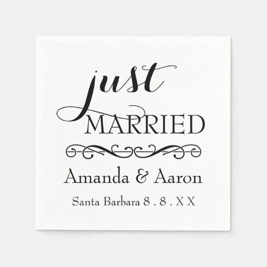 Zwart wit klassieke bruiloft net getrouwd servet (Voorkant)