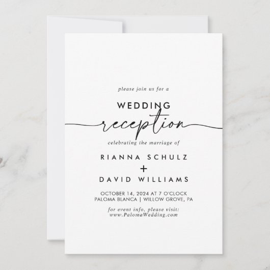 Zwart Wit Klassieke Bruiloft Receptie Kaart (Voorkant)
