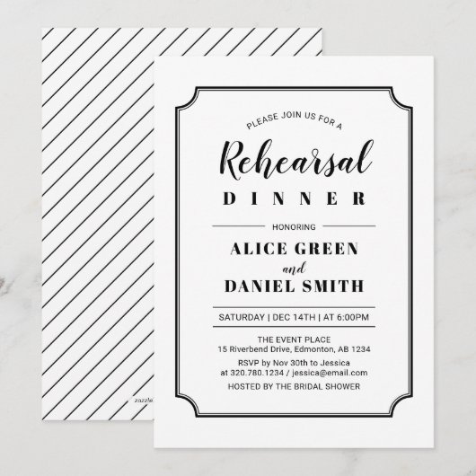 Zwart-wit | Klassieke bruiloft-repetitie Kaart (Voorkant / Achterkant)