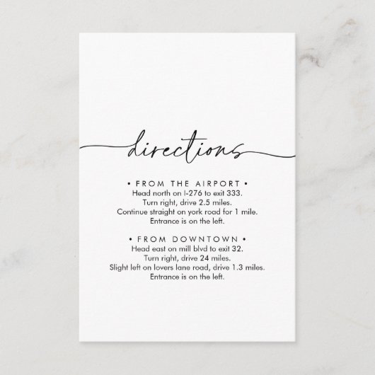 Zwart Wit Klassieke Bruiloft Routebeschrijving Informatiekaartje (Voorkant)