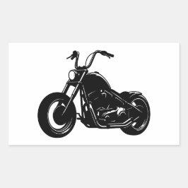 Zwart-Wit Klassieke Cruiser Motorfiets Vector Kuns Rechthoekige Sticker