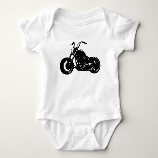 Zwart-Wit Klassieke Cruiser Motorfiets Vector Kuns Romper (Voorkant)