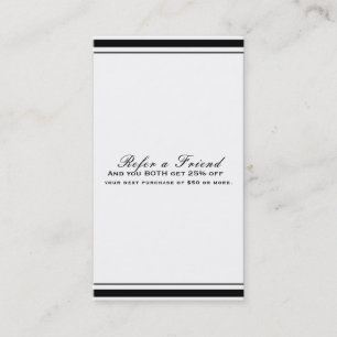 Zwart & Wit Klassieke Elegante Chic Refer a Friend Aanbevelingskaartje