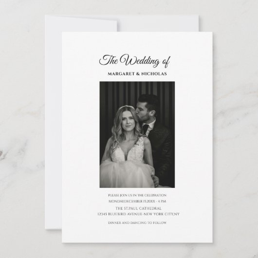 Zwart-wit klassieke elegante foto bruiloft kaart (Voorkant)