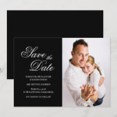Zwart-wit klassieke fancy kalligrafie foto save the date (Voorkant / Achterkant)