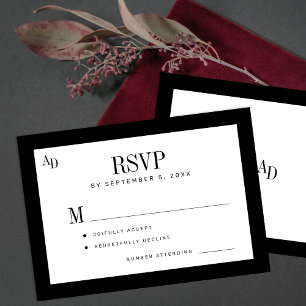 Zwart-wit klassieke formele oude geld bruiloft RSVP kaartje
