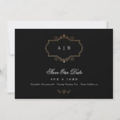 Zwart Wit Klassieke Foto Gouden Monogram Bruiloft Save The Date (Voorkant)