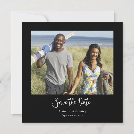 Zwart Wit Klassieke Foto QR Code Save the Date Kaart (Voorkant)