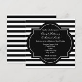 Zwart & wit klassieke gestreepte feest uitnodiging (Voorkant / Achterkant)