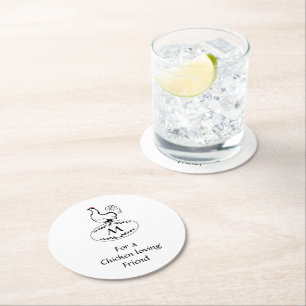 Zwart-wit Klassieke Hen op een monogram eieren Ronde Kartonnen Onderzetter