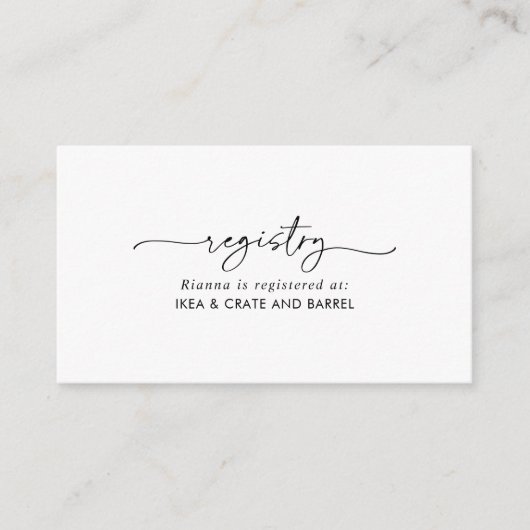 Zwart Wit Klassieke Huwelijkscadeau Registry Informatiekaartje (Voorkant)