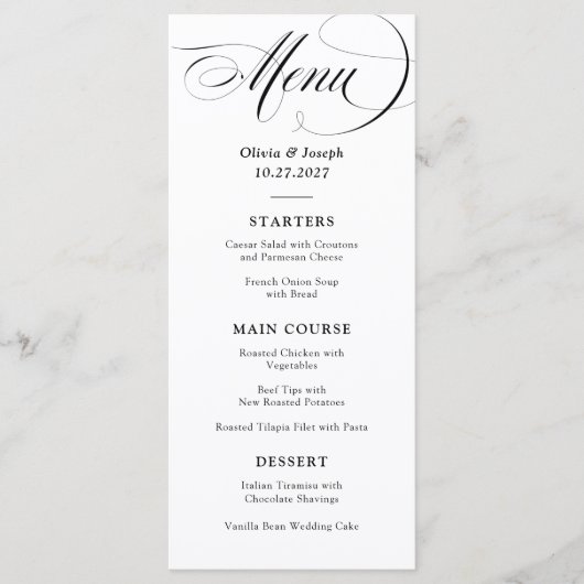 Zwart-Wit | Klassieke Italiaanse elegantie bruilof Menu (Voorkant)