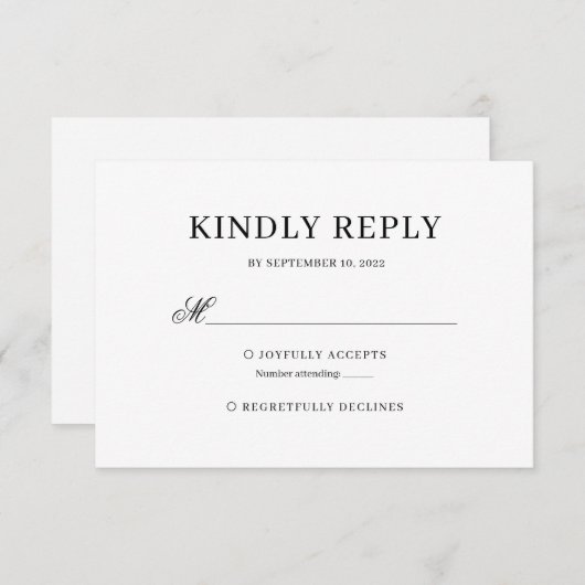 Zwart-wit klassieke kalligrafie bruiloft RSVP (Voorkant / Achterkant)