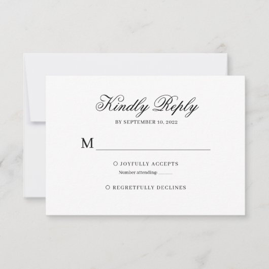 Zwart-wit klassieke kalligrafie bruiloft RSVP (Voorkant)
