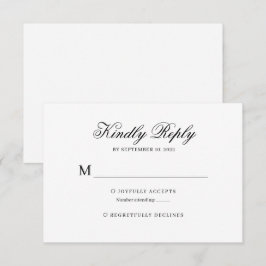 Zwart-wit klassieke kalligrafie bruiloft RSVP Kaartje