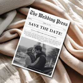 Zwart-wit klassieke krant trouwfoto save the date