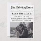 Zwart-wit klassieke krant trouwfoto save the date (Voorkant)