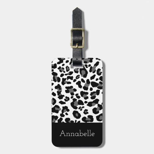 Zwart-wit Klassieke luipaard personaliseren Bagagelabel (Voorkant verticaal)