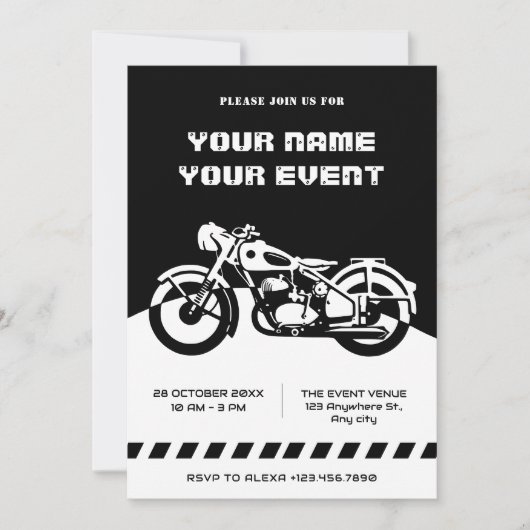 Zwart-wit klassieke motorfiets kaart (Voorkant)