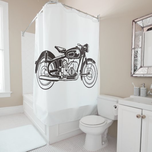 Zwart-wit klassieke motorfiets KLEIN Douchegordijn (In situ)