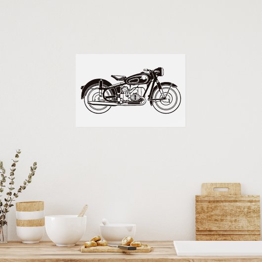 Zwart-wit klassieke motorfiets KLEIN Poster (Keuken)