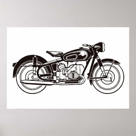 Zwart-wit klassieke motorfiets KLEIN Poster (Voorkant)