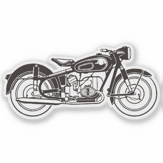 Zwart-wit klassieke motorfiets KLEIN Sticker (Voorkant)
