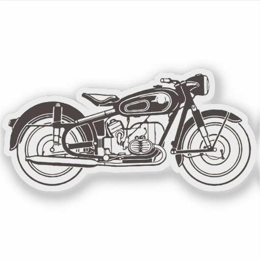 Zwart-wit klassieke motorfiets KLEIN Sticker (Voorkant)