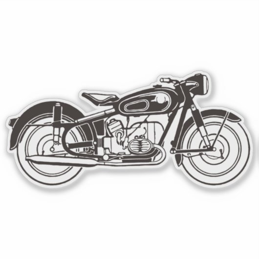 Zwart-wit klassieke motorfiets KLEIN Sticker (Voorkant)