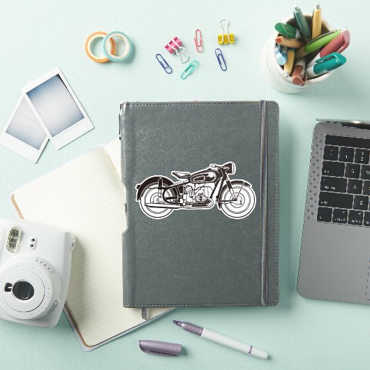 Zwart-wit klassieke motorfiets KLEIN Sticker (iPad Cover)