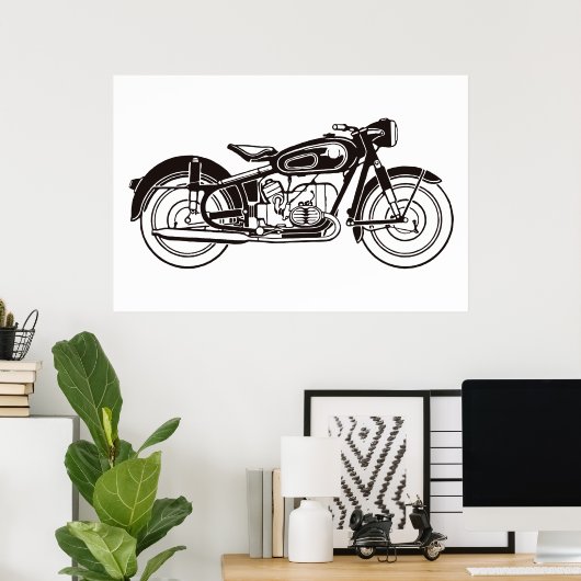 Zwart & wit klassieke motorfiets poster (Thuiskantoor)
