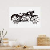 Zwart & wit klassieke motorfiets poster (Keuken)