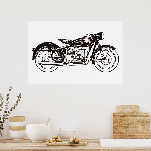 Zwart & wit klassieke motorfiets poster (Keuken)