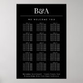 Zwart & Wit Klassieke Namen Bruiloft Zitkaarten Poster (Voorkant)