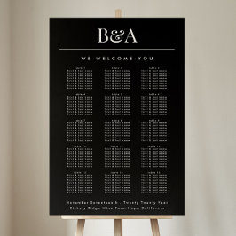 Zwart & Wit Klassieke Namen Bruiloft Zitkaarten Poster