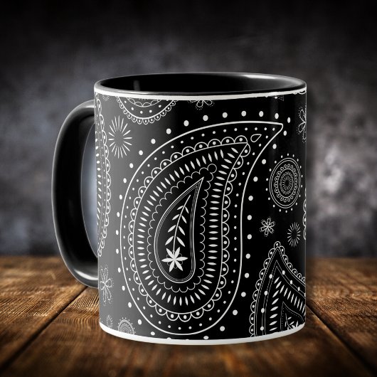 Zwart-wit klassieke paisley charme mok