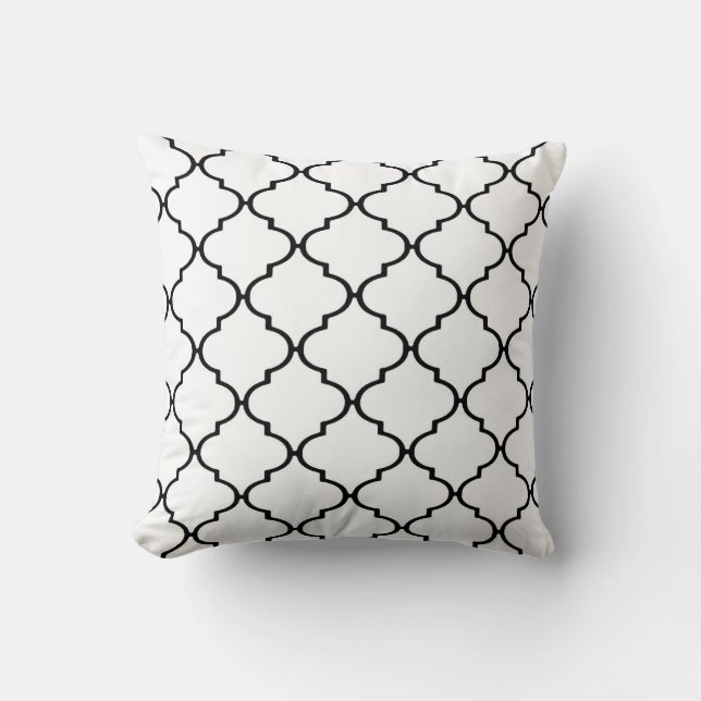 Zwart-wit Klassieke Quatrefoil Print Pillow Kussen (Voorkant)