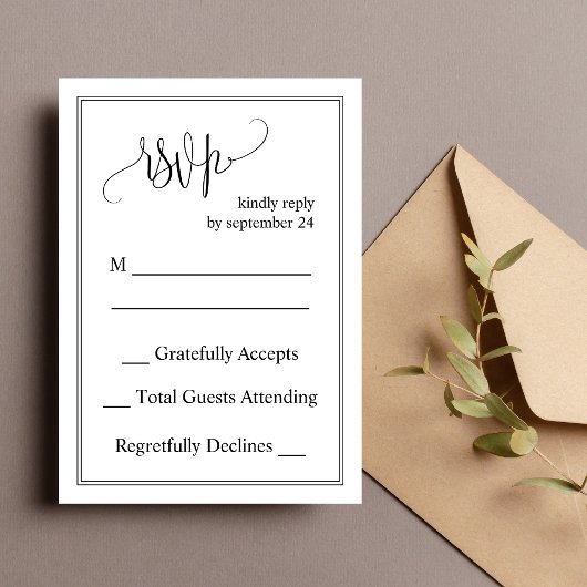 Zwart & Wit Klassieke Script Trouw RSVP Kaart