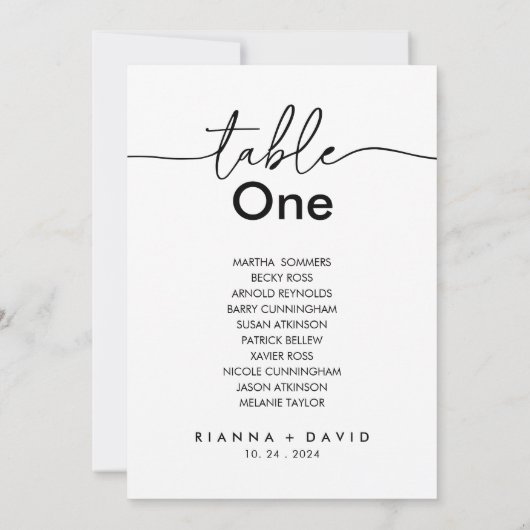 Zwart Wit Klassieke Tafel Nummer 1 Zitkaart Kaart (Achterkant)