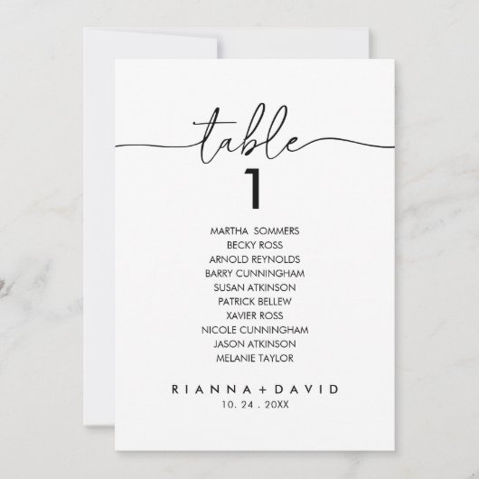 Zwart Wit Klassieke Tafel Nummer 1 Zitkaart Kaart (Voorkant)