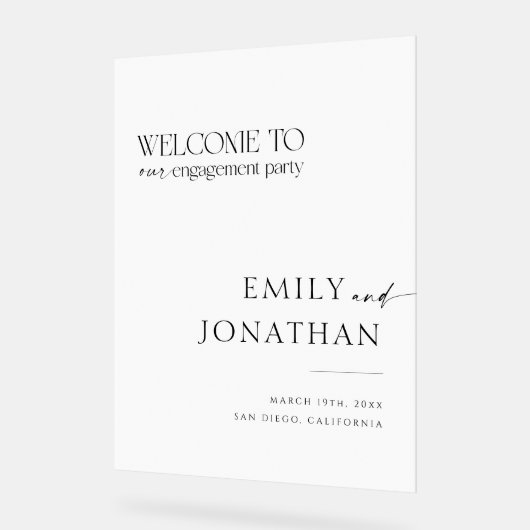 Zwart-wit klassieke verlovingsfeest welkom acryl bord (Hoek)