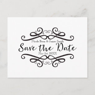 Zwart & Wit Klassieke Vintage Save the Date Aankondigingskaart