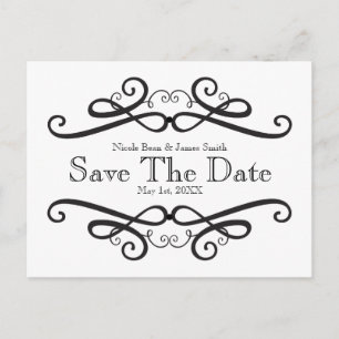Zwart & Wit Klassieke Vintage Save the Date Aankondigingskaart