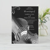 Zwart-wit klassieke viool bruiloft kaart (Staand voorkant)