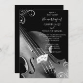 Zwart-wit klassieke viool bruiloft kaart (Voorkant / Achterkant)