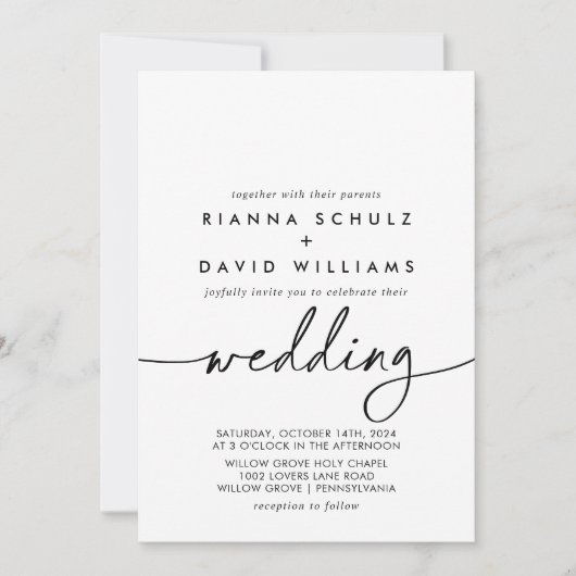 Zwart Wit Klassieke Voor & Achterbruiloft Kaart (Voorkant)